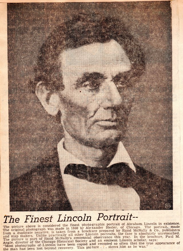 Lincoln Portrait - Newspaper Clipping - Alexander Hesler
