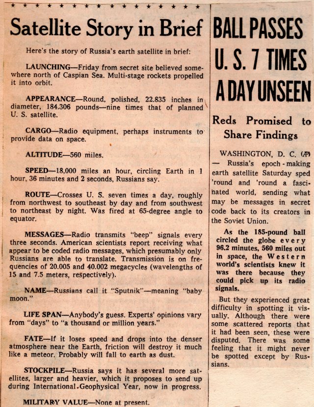 October 1957 Sputnik Newspaper Clippings First Satellite