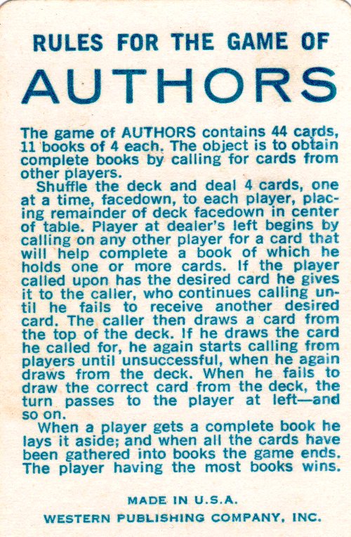 Authors Card Game - Whitman - Anne Wales Abbott - Rule Card