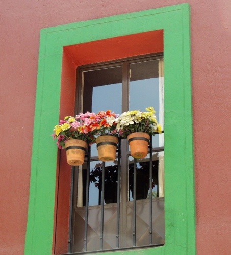 Colorful Coyoacan - Streets of Coyoacan - Colorful Houses - Flowers in Window - Window Planters - Mexico City