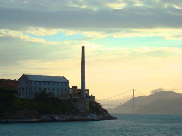 Alcatraz Power House - Golden Gate Bridge - Sunset on San Francisco Bay