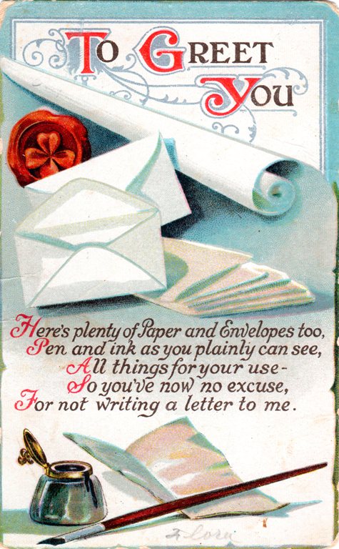 Vintage Post Card - Greeting Card - Early 1900's - Writing Supplies
