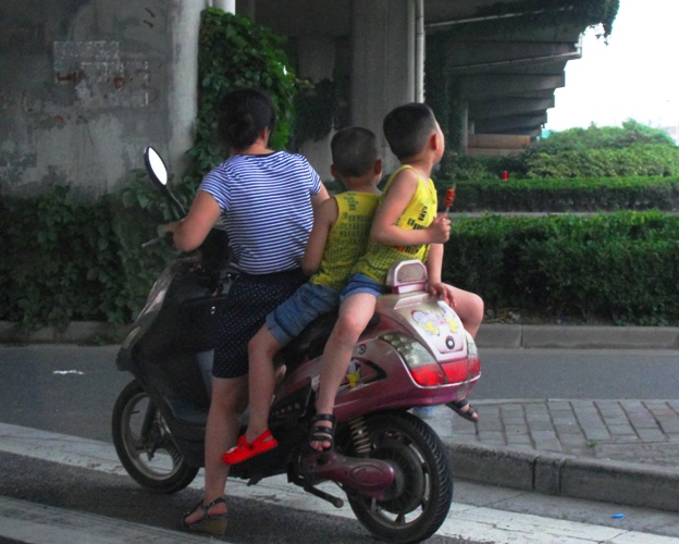 Three Passenger Scooter - Shanghai, China - Humor - Three Seater - Transportation - Vehicle Safety