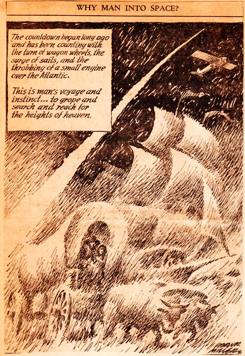 Frank Andrea Miller - Editorial Cartoon - Frank Miller - Why Man into Space - Moon Landing