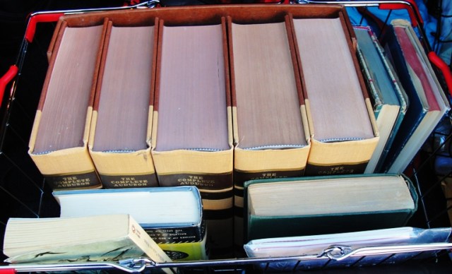 Basket Full of Books - Half Price Books - Complete Audubon - Robert Servic - Dickens - Poe - Wilder