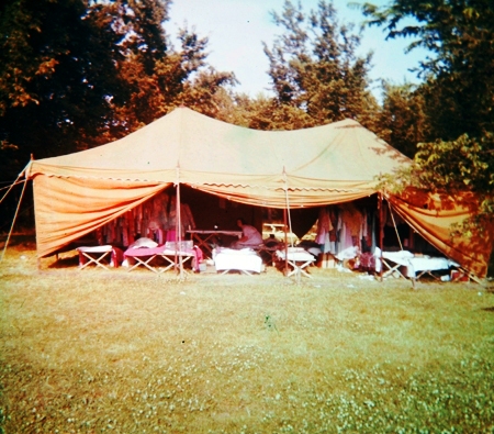 Camp in Iowa, 1950's Camp, Large Tent, Cots, Humid Summers