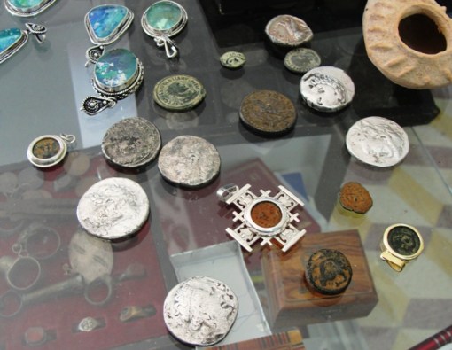 Samaria - Coins at antiquities shop - Coins from Israel 