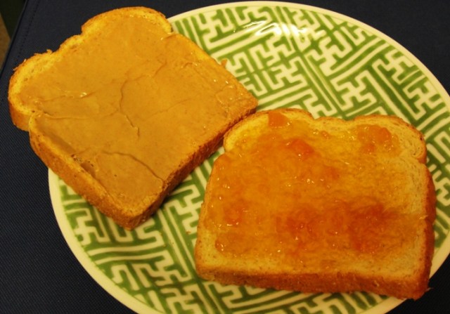 Jiff Peanut Butter - Homeade Apricot Preserves - PBJ - Home Pride Wheat - Flowers Foods