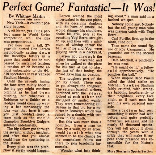 Perfect Game? Fantastic! It Was! - Don Larsen - World Series Perfect Game - Baseball playoffs