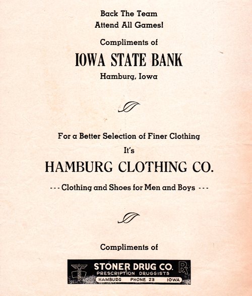 1960's Football Program - High School Football - Coca Cola - Hamburg, Iowa - Rockport, Missouri - Wildcats vs. Bluejays - Stoner Drug - Iowa State Bank - Hamburg Clothing