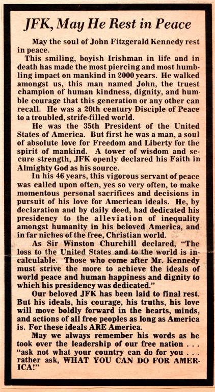 John F. Kennedy Assassination - JFK - Memorial in Newspaper