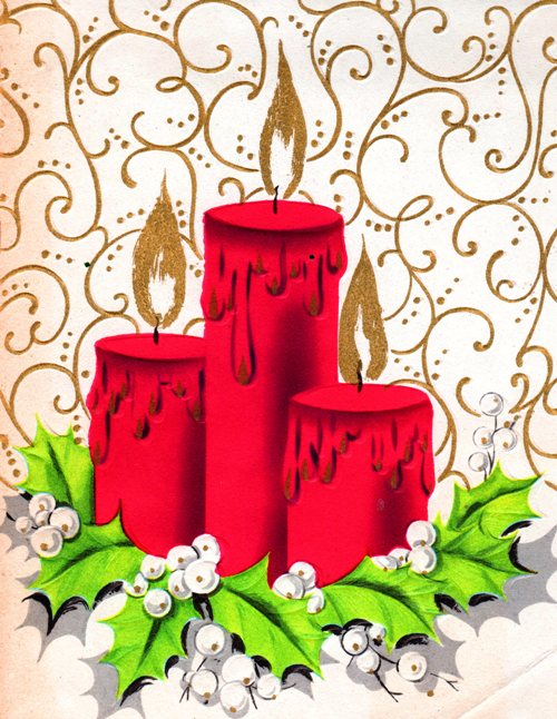 Classic Christmas Card - Three Red Candles - Candles and Wreath - Red Candles - Holiday Cards 