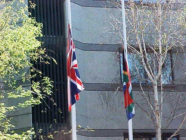 Flags in front of Hotel - South Africa Flag - UK Flag - Johannesburg, South Africa
