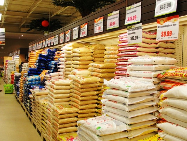 Large Rice Aisle - Large Bags of Rice - Canadian Grocery Store - Rice Selection - Bagged Rice