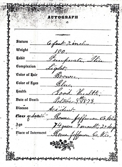 Orsamus Braman - 1799 - Wisconsin - Family Record