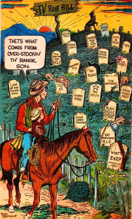 Wyatt Earp, TV Boot Hill - Death of TV Westerns - 1961 - Des Moines Register - Bob Davenport - Cartoon