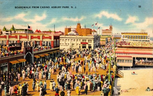 Asbury Park, NJ - Boardwalk - Casino - Post Card - 1940's Post Card - Cross Country Travel