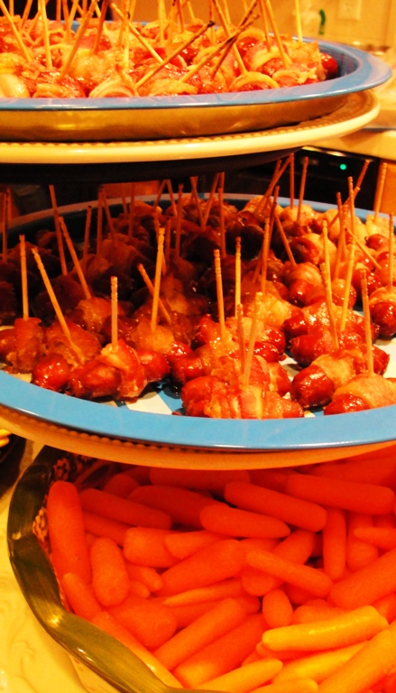 Bacon Wrapped Little Smokies - Baby Carrots - Snack Tower - New Years Party - Finger Foods