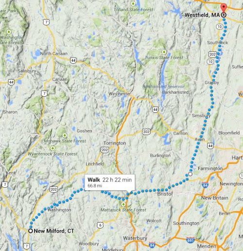 Westfield, MA - New Milford, CT - Walking Directions - Migration - The Courage of Sarah Noble