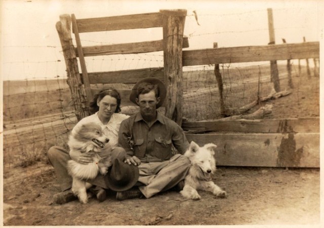 Love at the Farm - Engagement Picture - Grandma and Grandpa with Dogs - Farm Picture