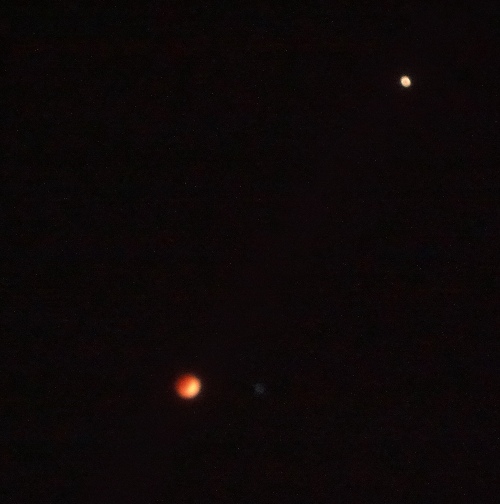 Moon, Mars, Spica, Lunar Eclipse, Blood Red Moon