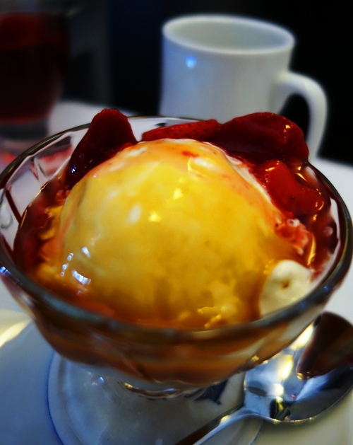 Ice cream sundae, caramel and strawberry sundae, Ice cream, United Business First