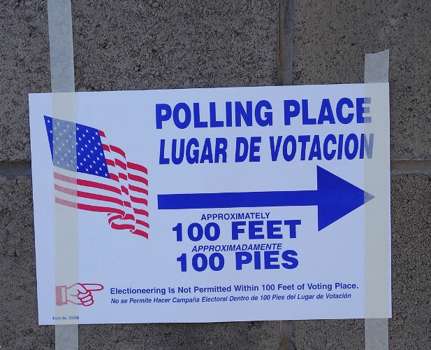 Polling Place, bilingual election sign, no electioneering, election day