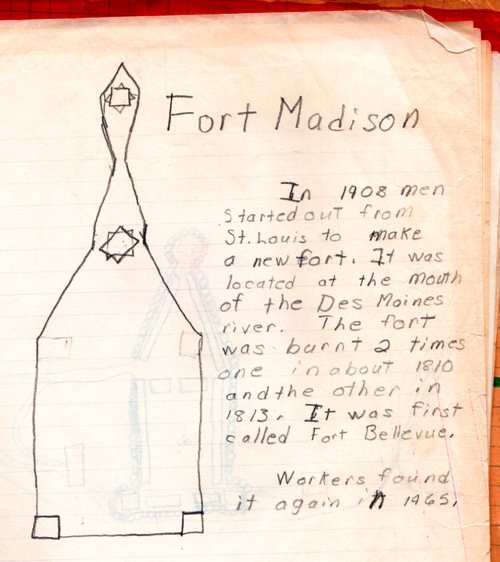Fort Madison, Iowa History, 5th Grade Assignment, School Project, Grade School