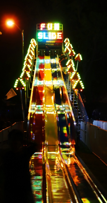Big Slide, Flourescent Lights, Big Slide at Night, 4th of July, Carnival Rides