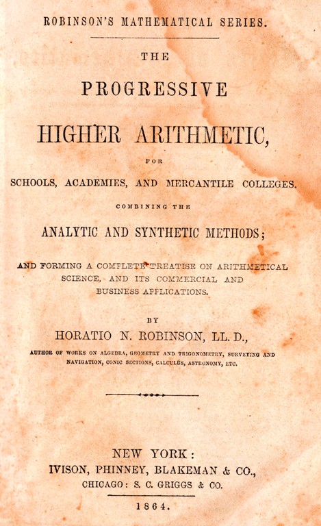 Robinson's Mathematical Series, Old School Book, 1864