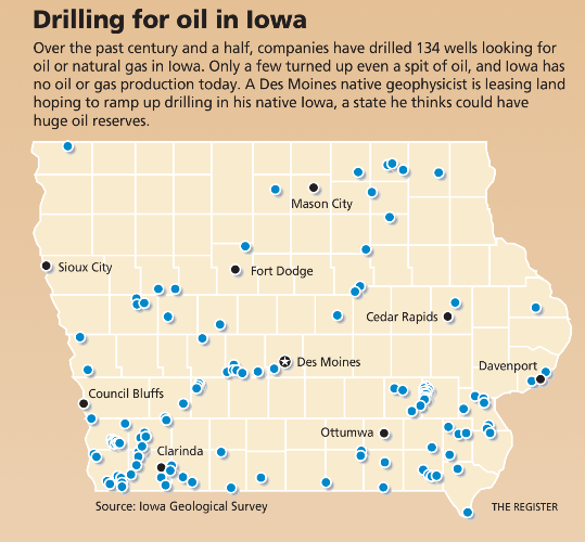 Iowa Oil Well Map, Des Moines Register, Iowa Oil, Drilling for Oil in Iowa