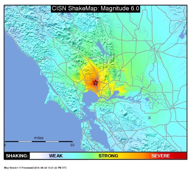 American Canyon Earthquake, Shakemap, 6.1 Earthquake