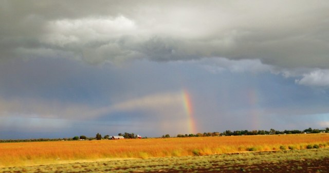 Rainbow, Storm, harvest, fields, farmhouse, barn, thunderstorm