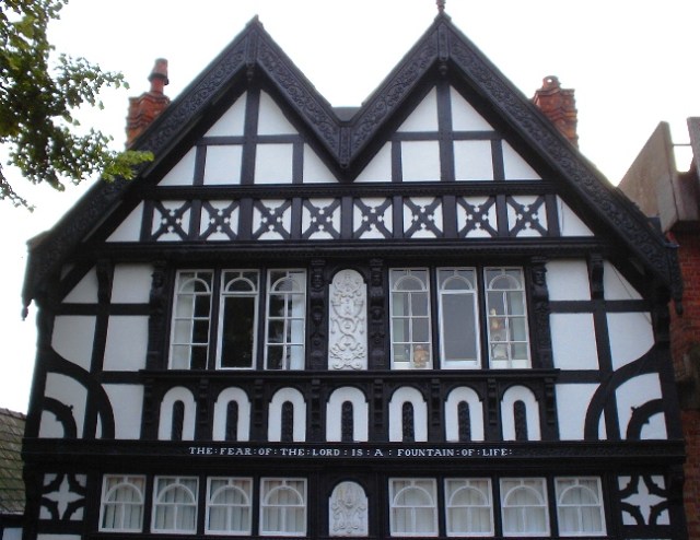 Chester, England, Half Timbered House, Black and White, Double Peak Roof