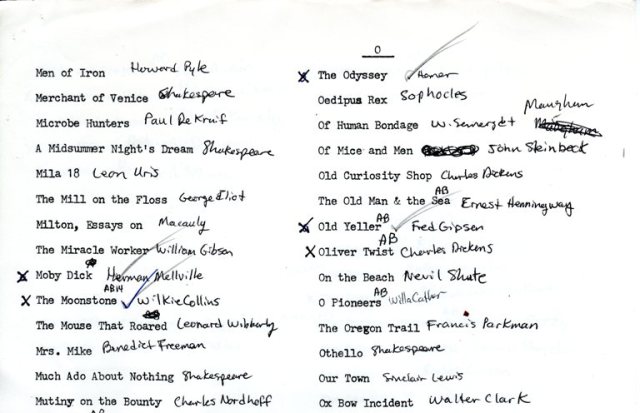 Mr. Hill's Novel List, Ashland Kansas, Reading List, Novel list