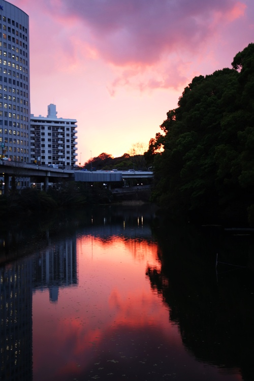 Urban Sunset, Sunset and Reflection, Red sky, Moat