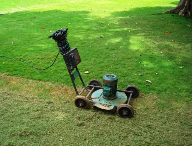 Electric Lawn Mower, India, Mowing the Yard