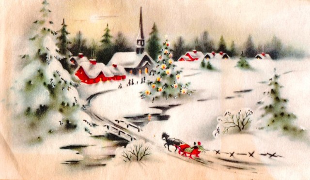 Snow Scene, Village in Winter, Horse and Sleigh, Winter Scene