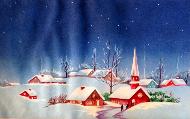 Village in Snow, Red buildings in Snow, Church in Snow, Winter time, Scrapbooks