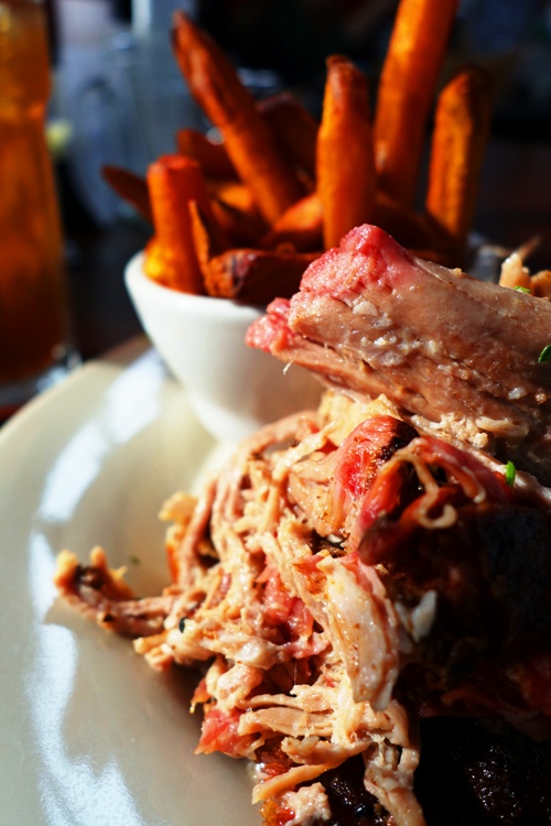 Pork Shoulder BBQ, Apricot Wood BBQ, Pork and Sweet Potato Fries