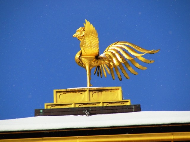 Kinkaku-ji, Golden Pavilion, Phoenix, Roof Ornament, Kyoto, Japan, Snowy Day