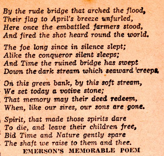 Concord Hymn, Ralph Waldo Emerson, Battle of Concord, Obelisk