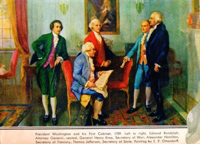 First Cabinet, Washington's Birthday, George Washington, Edmund Randolph, Henry Knox, Thomas Jefferson, Alexander Hamilton