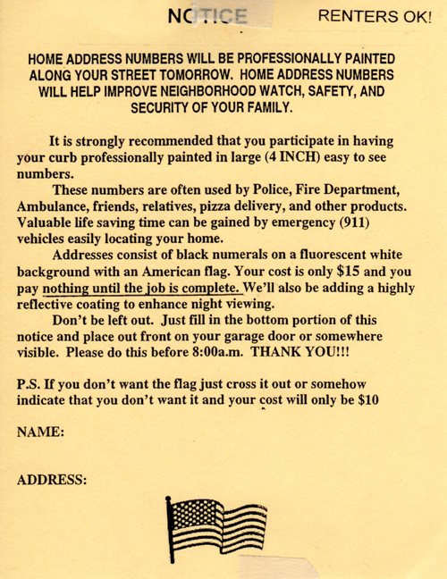 Number Painting Notice, Solicitation, Handbill, Notice