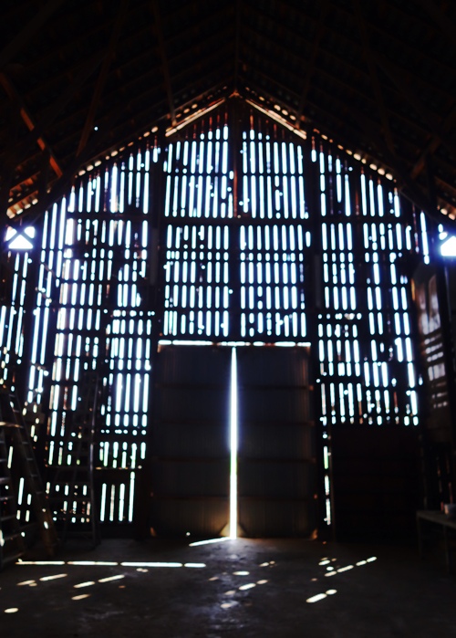 Sun through end of barn, Sunny Day, Barn Cathedral, silhouette