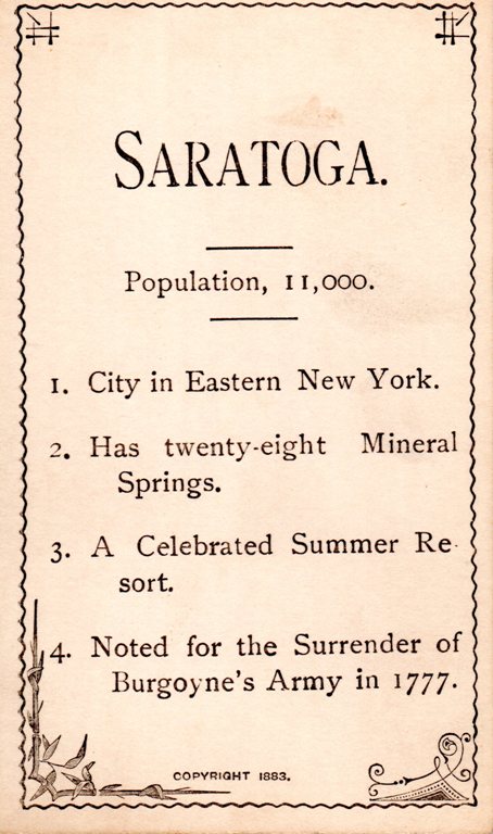 Saratoga, New York, Flash Card, Battle of Saratoga, Mineral Springs