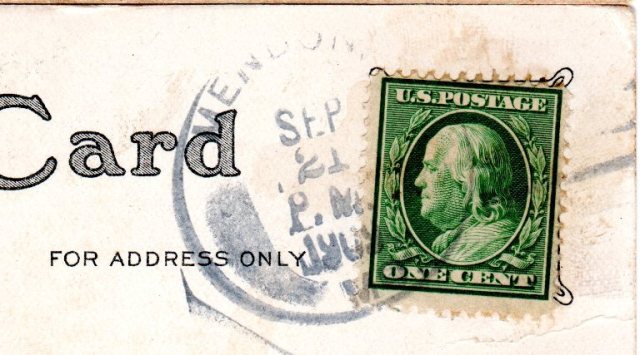Post Card Stamp, Benjamin Franklin, Mendon, Missouri, 1909