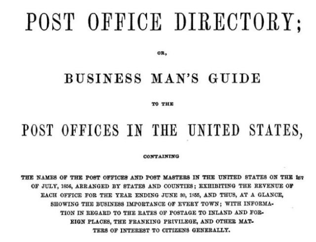 Post Office Directory, Business Man's Guide, 1856