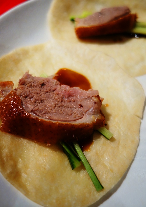 Peking Duck, bean sauce, pancake, cucumber, scallion