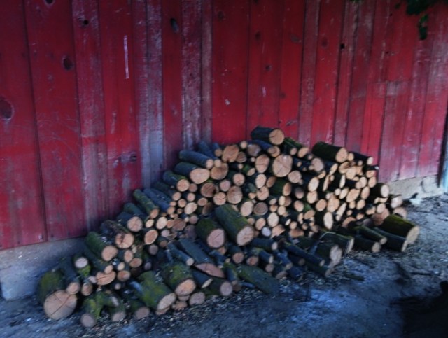 Woodpile at dusk, Red Shed, Dusk, Woodpile